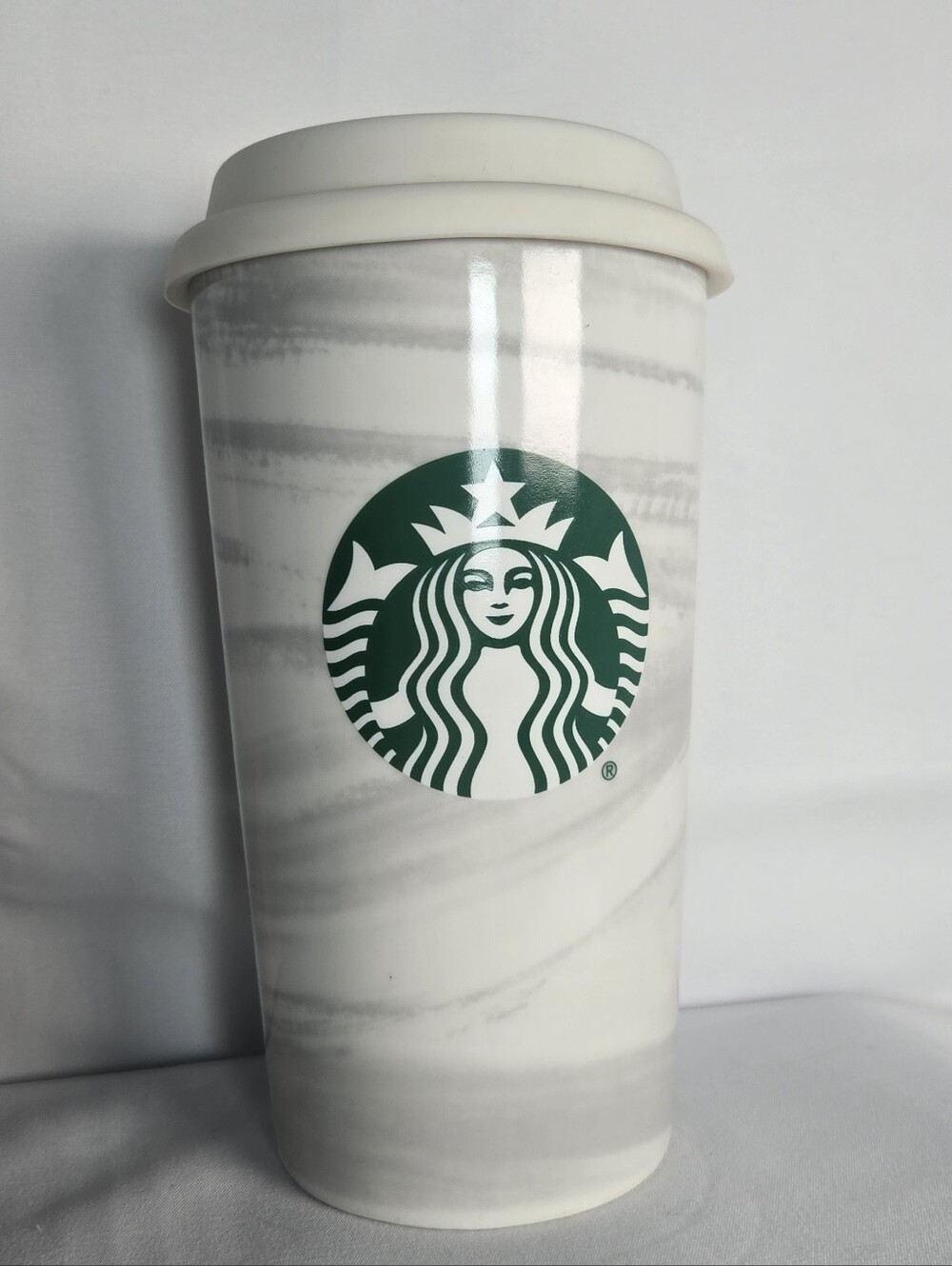 Starbucks Grey Marble Ceramic Travel Mug / Tumbler with Lid 12oz